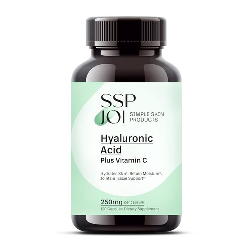 sspjoi Hyaluronic Acid 250mg with 50mg Vitamin C per Capsule - 120 Veggie Capsules - Supports Skin Hydration, Youthful Skin, Joints Lubrication