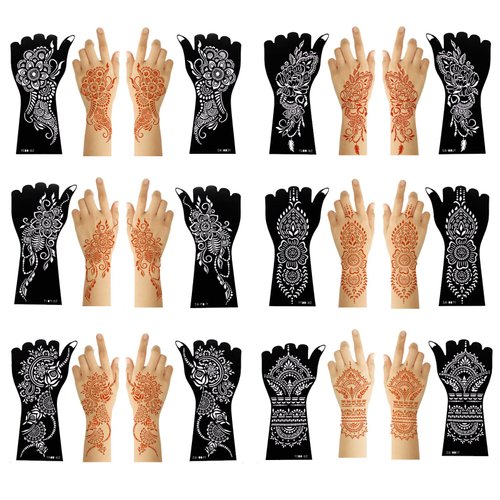 Henna Tattoo Stencil Kit,12 Sheets Henna Tattoo Stickers for Hand Forearm Tattoo Template, Indian Temporary Tattoo Stickers for Women Girls，Tattoo Stickers for Face Paint Body Art