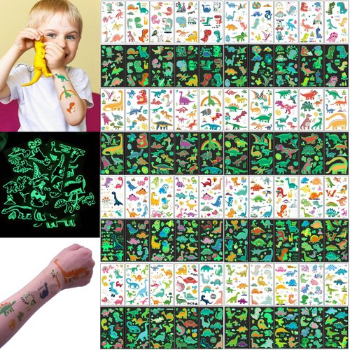 500 Pieces Dinosaur Temporary Tattoos Glow in The Dark for Kids - 40 Sheets Dinosaur Waterproof Tattoos Sticker for Boys Girls Party Supplies & Favors