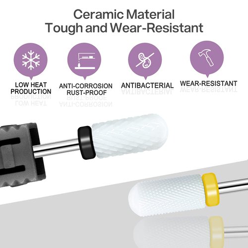 UNIBOUTI Ceramic Nail Drill Bits Set 8pcs- 3/32''(2.35) Electric Nail File Bits with Holder for Manicure Pedicure Acrylic Gel Polishing - 5 Sizes Barrel Ball Top + Flame Top, Cuticle Bits, Brush