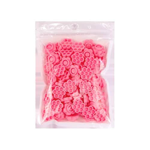KDDOM 100 Pcs Eyelash Extension Glue Holder Eyelash Glue Cup Flower Shape Glue Cup Tattoo Ink Cup(Pink)