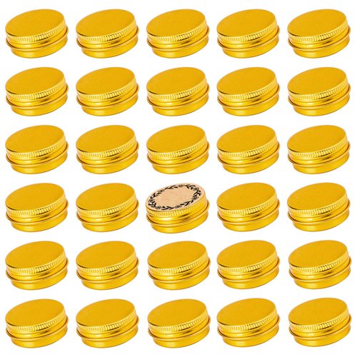 0.5 oz Screw Top Aluminum Tin Jar with Screw Lid and Blank Labels (Gold - Pack of 32)