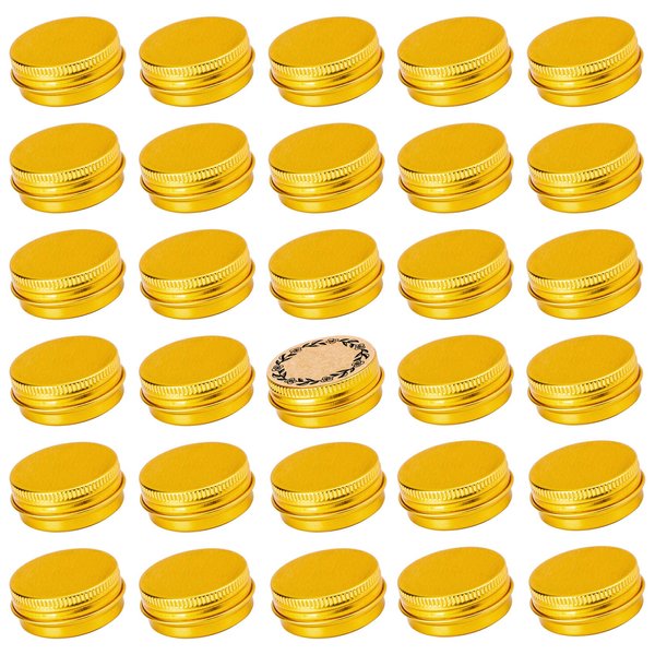 0.5 oz Screw Top Aluminum Tin Jar with Screw Lid and Blank Labels (Gold - Pack of 32)