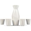 5 Piece Traditional Porcelain Japanese Sake Set, White - 1 18 oz Tokkuri Bottle and 4 Ochko Cups - Unique Modern Design - Great Holiday and Housewarming Gift