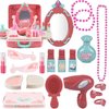 Shape28 3 in 1 45 Pcs Pretend Makeup Case Beauty Salon Toy Play Set for Girls Dress Up and Pretend Play Kids Makeup Kit with Cosmetic Case Beauty Mirror Hairbrush Pretend Nail Polish Kids Jewelry