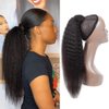 Strap Wrap Around Yaki Ponytail Human Hair Extensions, 100% Unprocessed Brazilian Hair Ponytails, Magic Paste with Comb Clip in Long Kinky Straight Pony Tail (22 Inch)