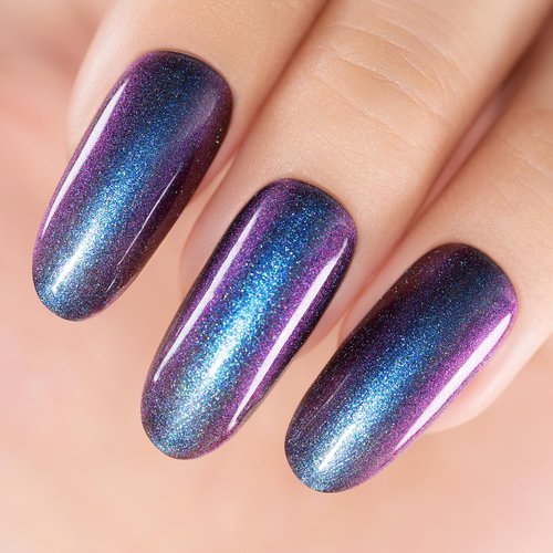 RARJSM Chameleon Gel Nail Polish Dark Blue to Purple Multichrome Color Changing Holographic Glitter Gel Polish Curing Requires Sparkle Shimmer Nail Gel Varnish Soak Off DIY at Home Salon 15ml