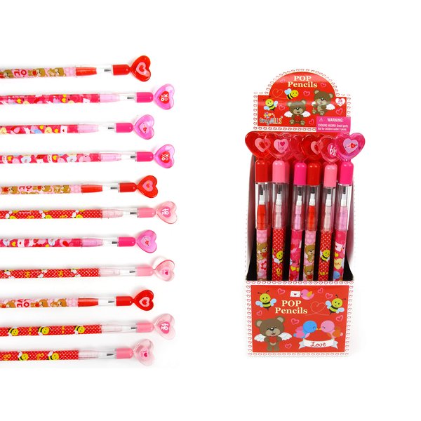 TINYMILLS 24 Pcs Valentine's Day Heart Multi Point Pencils Party Favors Goodie Bag Stuffers Classroom Exchange Valentine's Day Pencils Party Supplies Heart Pencils