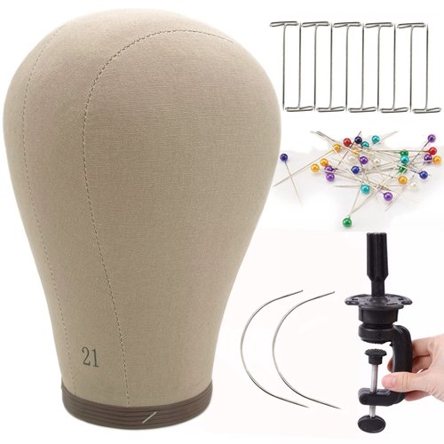 UPerfe Cork Canvas Wig Head Stand for Wig Styling 21 22 23 24 inch Manikin Maniquins Head for Wig Making Kit Supplies Display Canvas Mannequin Wig Block Styling Head Pins Set Included (21 Inch)
