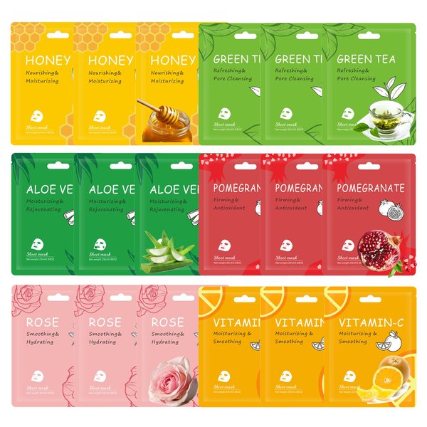 Nielies 18 Pcs Face masks skincare,Face Mask Skin Care Bulk Pack, Hydrating Spa Face Mask For Sensitive Skin, Facial sheet mask,face masks bulk For Women/Teen Girls (18-Packs)