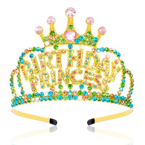 AHONEY Birthday Princess Crown Tiara for Girls Women, Birthday Girl Headband, Happy Princess Birthday Party Decorations Gifts (Colorful)
