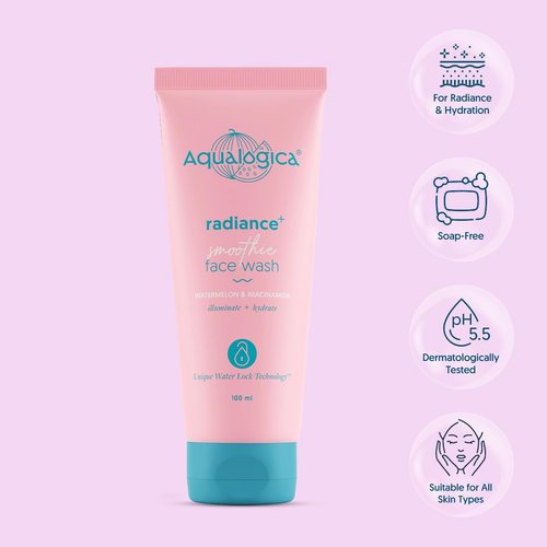 Aqualogica Radiance+ Smoothie Face Wash | Controls Excess Oil with Watermelon | Niacinamide Helps Reduce Spots | Hydrates & Illuminates All Skin Types | 3.38 Fl Oz/100ml