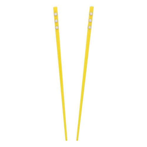 Set of 2 Hair Sticks with 3 Diamonds Chopsticks - Yellow
