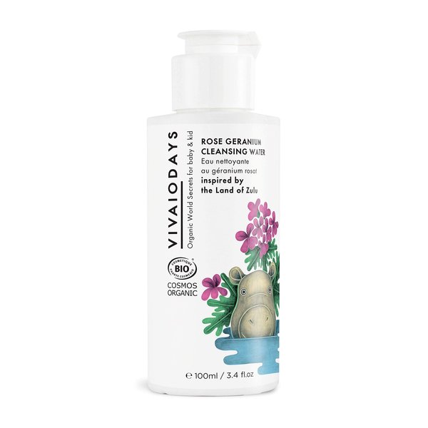 VIVAIODAYS Organic Rose Geranium Cleansing Water -Quick Clean up for Baby & Gentle Makeup Remover (3.4 oz | 100 ml)