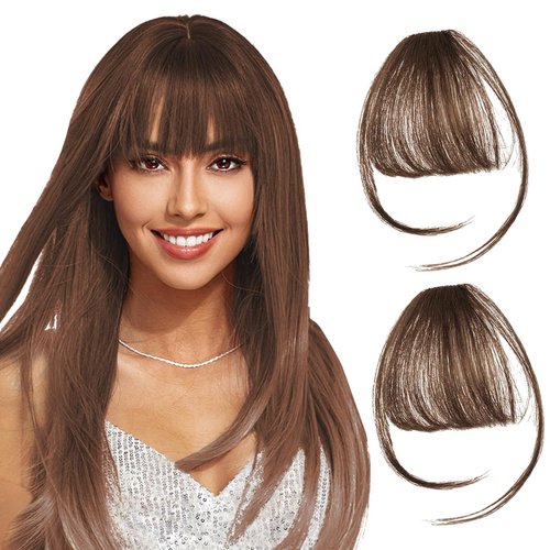 FIRSTPELLA 2PCS Hair Clip in Bangs, Curved Bangs Hair Clip Wispy Bangs with Temples Hairpieces,Bangs Clip in Hair Extensions Air Fringe Clips on Bangs for Women Girls Daily Wear - Light Brown