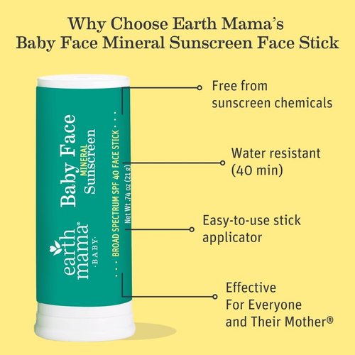 Earth Mama Baby Face Mineral Sunscreen Stick SPF 40 | Reef Safe, Non-Nano Zinc, Natural Water Resistant Sun Cream for Babies, Kids & Adults 0.74-Ounce, 3-Pack