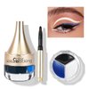 Music Flower 3 Colors Eyeliner Gel,Waterproof Eye Liner Gel Makeup Set,Smudge-proof Long lasting with a Eyeliner Brushes (Blue+Black+White)