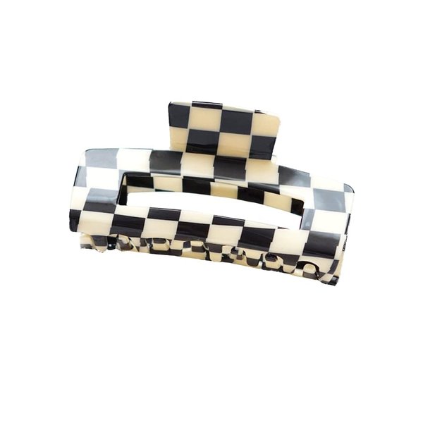 ZHOUMEIWENSP 1pces Plaid Hair Clips, Claw Banana Clips for Thick Hair Black White Jaws French Tortoise Shell Clips for Female Girls (Rectangle)