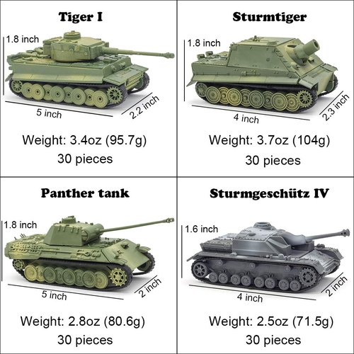 Kvvdi 4 Sets Upgrade 3D Puzzles Plastic Model Toy Tank Kit for Adults, Military Tiger Tank Model, Premium Scale Model Tanks Kits Collection