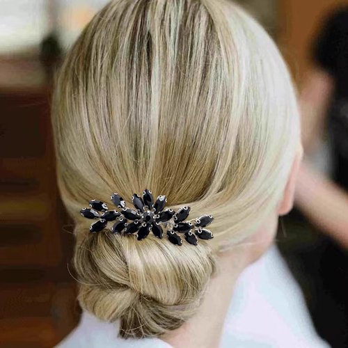 BETITETO Bridal Crystal Hair Piece Rhinestone Wedding Small Hair Comb Accessories for Women Girls (Black)