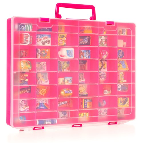 Plastic Toy Storage Case Compatible with Mini Brands Collector Toys, Shopkins, Real Littles, and LOL Surprise Series 1, 2, 3, 4, Collectible Minibrands Compartments for create masterchef (Pink)