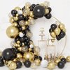 CANREVEL 50pcs 12 Inches Black Gold Confetti Balloons Kit, Metallic Gold and Black White Party Balloons with Ribbons for Birthday, Baby Shower, Graduation, New Year Decorations