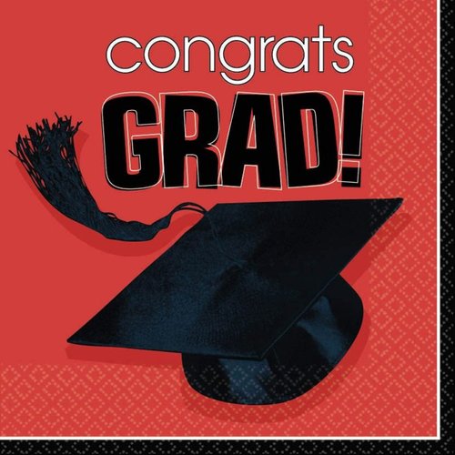 Amscan Flying Colors Graduation Party School Colors Luncheon Napkins Apple Red Tableware, Apple Red, Paper, 6" X 6" Pack of 36 Party Supplies