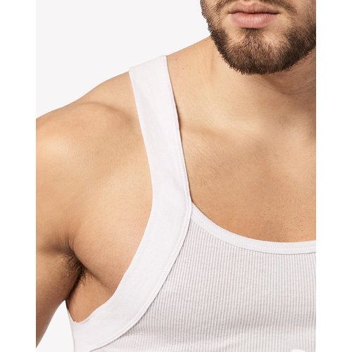 Papi Men's 3-Pack Cotton Square Neck Tank Top, White, Small