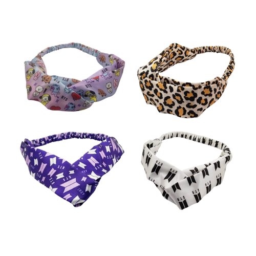 OKU 1 Satin Hairdbands Criss Cross Headbands for Women 4 Packs | Printed Fabric Elastic Sport Yoga Running Vintage Bandana Fashion Hair Band Accessories Christmas Gift