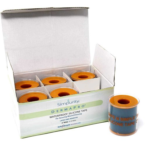 Simpurity DermaPro Silicone Tape Waterproof -2"x15" Individual Pack of 6- Latex Free Tape Medical for Securing Wound Dressing - Silicone Wound Healing Tape for Sensitive Skin Waterproof