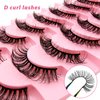 Russian Strip D Curl Lashes, Flu-ffy 18mm Fake Faux Mink Lashes that Look Like Extensions Curly Volume Wispy Eyelashes Natural Look 7 Pairs Pack(7P-E11)