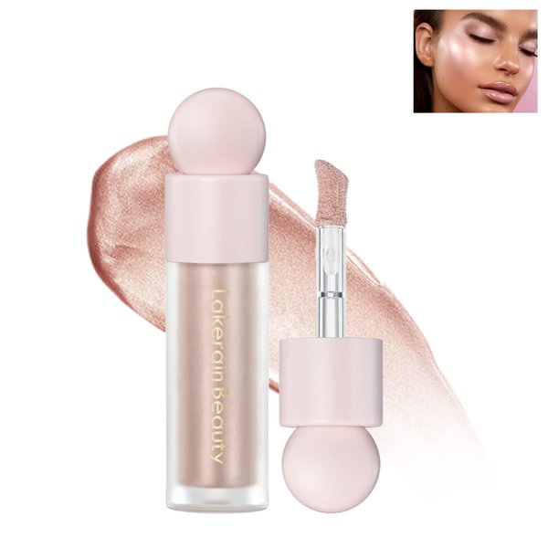 Liquid Highlighter Makeup, Natural Silky Shimmer Finish Liquid Face Highlighter, Waterproof Long Lasting Lightweight Smooth Blendable, Natural Glossy Liquid Luminizer for Face and Body -03 Rose Gold