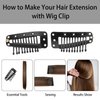 30 Pcs Hairpieces Snap Clips U Shape Wig Clips for Hair Extensions Making 10-Teeth Hair Extension Snap Metal Snap Clips with Safety Pins No Sew Wig Accessories Clips Small Wig Pins Clips (Black)