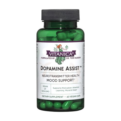 Vitanica Dopamine Assist, Dr Formulated Dopamine Supplement, L-Tyrosine, Mucuna Pruriens Neurotransmitter Mood Support, Vitamin B6, Folate, Green Tea Extract Quercetin Vegan, 60 Capsules