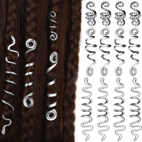 12 Pcs Braid Hair Accessories Celtic Hair Jewelry Alloy Dreadlock Accessories Loc Jewelry Hair Braid Coil Jewel Hair Cuffs Snake Hair Clips for Women (Silver, Vintage Style)