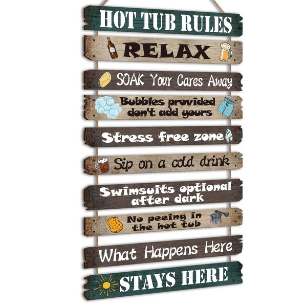 Tatuo Hot Tub Rules Wood Sign Funny Hot Tub Rules Sign Bathroom Decorative Signs Outdoor Rules Plaque Wall Bath for Pool Backyard Outdoor Wall Art Accessories (Modern)