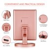 Flymiro Tri-fold Lighted Vanity Makeup Mirror with 3x/2x Magnification,21 LEDs Light and Touch Screen,180 Degree Free Rotation Countertop Cosmetic Mirror,Travel (Rose Gold)