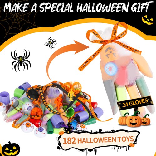 PURPERCAT Halloween Party Favors Gloves Stuffed Toys Bulk for Halloween Treats Non Candy Goodie Bag Stuffers Halloween Gifts for School Classroom Kids Toddlers Boys Girls Prizes Party Supplies