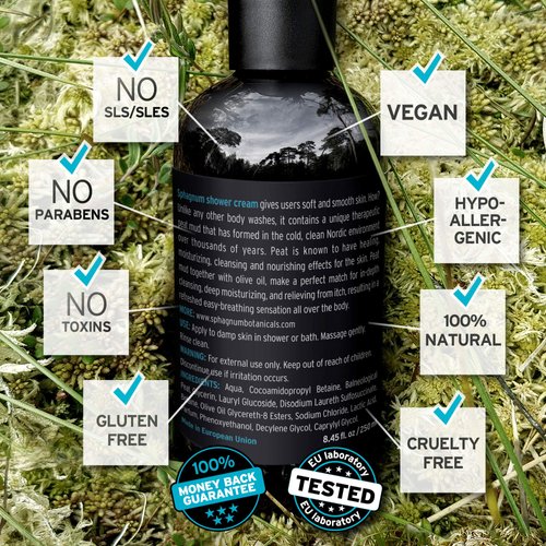 Sphagnum Botanicals Psoriasis Body Wash – Peat Mud and Olive Oil for Dry & Itchy Skin. 8.45 oz