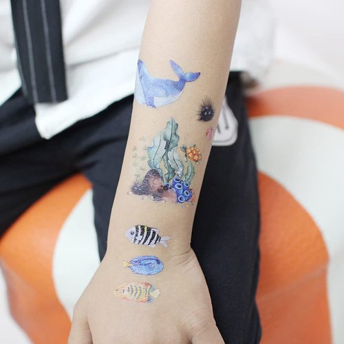 Oottati 6 sheets Waterproof Temporary Tattoo Stickers Kids Love Undersea World Fish Whale Clown Starfish Conch Coral Tropical Seaweed Hippocampus for Grils Boys