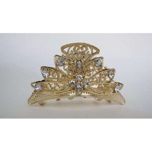 Generic Gold or silver clear or ab crystal metal hair claw clip jaw clip (Primary color: Gold/AB crystals)