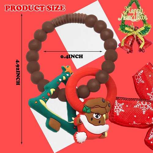 2pcs Christmas Baby Silicone Teether Christmas Tree and Bear Teething Ring Christmas Teething Toys Toddler Teething Chew Toys Christmas Gifts or Chritmas Stocking Filler