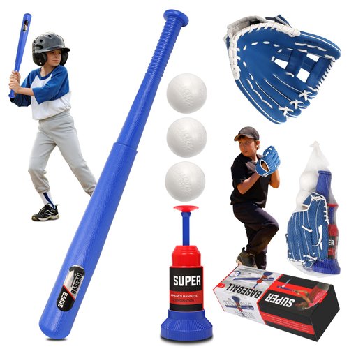 Desoto Tball Set Toddlers, Tee Ball Set for Toddlers and Kids, Baseball Outdoor Toy Includes 3 Balls, Bat, Pitching Machine, Glove, Bag, Tball Games for Boys & Girls, Kids Ages 3-12 Years