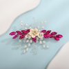 Xerling Rose Red Rhinestones Crystal Flower Hair Barrettes Clip Boho Bridal Pearl Hair Jewelry Accessories for Women Wedding Floral Headpieces (Rose Red)