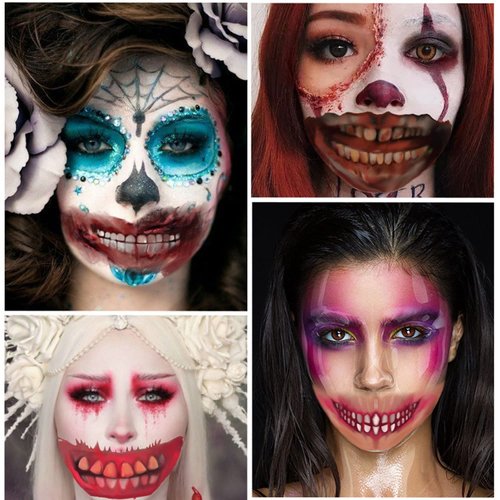 Halloween Tattoo Stickers, Halloween Prank Makeup Temporary Tattoo Halloween Clown Horror Mouth Face Tattoo Sticker Decals Prank Props for Halloween Cosplay Party DIY Decorations 10Pcs