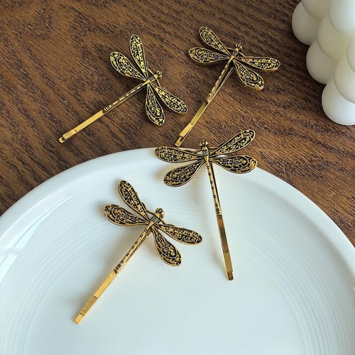 4Pcs Dragonfly Shape Bobby Pins 2.2" Vintage Royal Style Hair Clips Women Girls Hair Accessories, Gold
