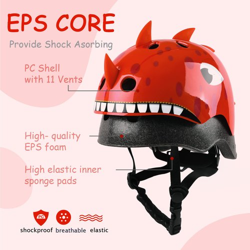 Kids Toddler Bike Helmet, Adjustable and Multi-Sport for Child Infant Baby, 2 Sizes for Age 1-3-5 Years Boys Girls (Red Dinosaur, Small)