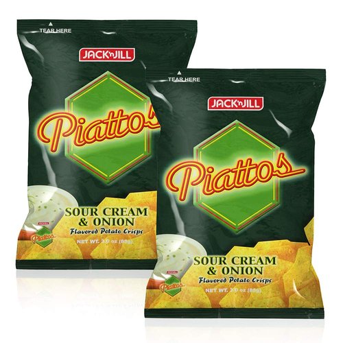 Jack'n Jill Piattos Flavored Potato Crisps 2.8 Oz Sour Cream & Onion Flavored (Pack of 2)
