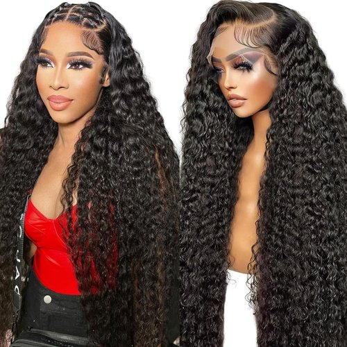 LYBYL 13x4 Deep Wave Lace Front Wigs Human Hair Pre Plucked HD Transparent Lace Front Wigs Human Hair For Black Women 180% Density Deep Wave Wigs Human Hair with Baby Hair Natural Color 28inch