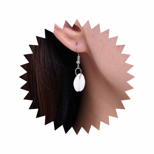 Sttiafay Boho Shell Dangle Earrings Silver Shell Drop Earrings Beach Cowrie Earrings Summer Ocean Shell Earrings Jewelry for Women